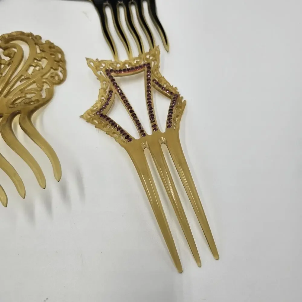 Lot of 5 Antique 1920s-1930s Celluloid Hair Combs Art Deco